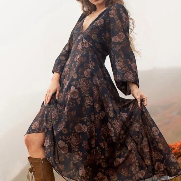 Joyfolie Women’s Crystal Maxi Boho Dress Navy Floral XXS NWT - Picture 2 of 12